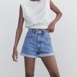 Zara High-Waisted Mom Fit Denim Shorts